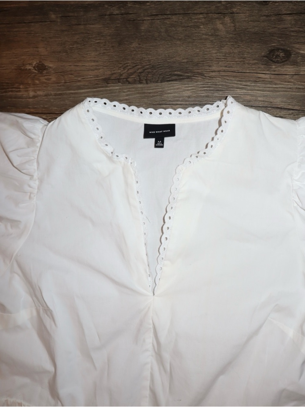 Who What Wear White Eyelet-Trim Puff Sleeve Dress M
